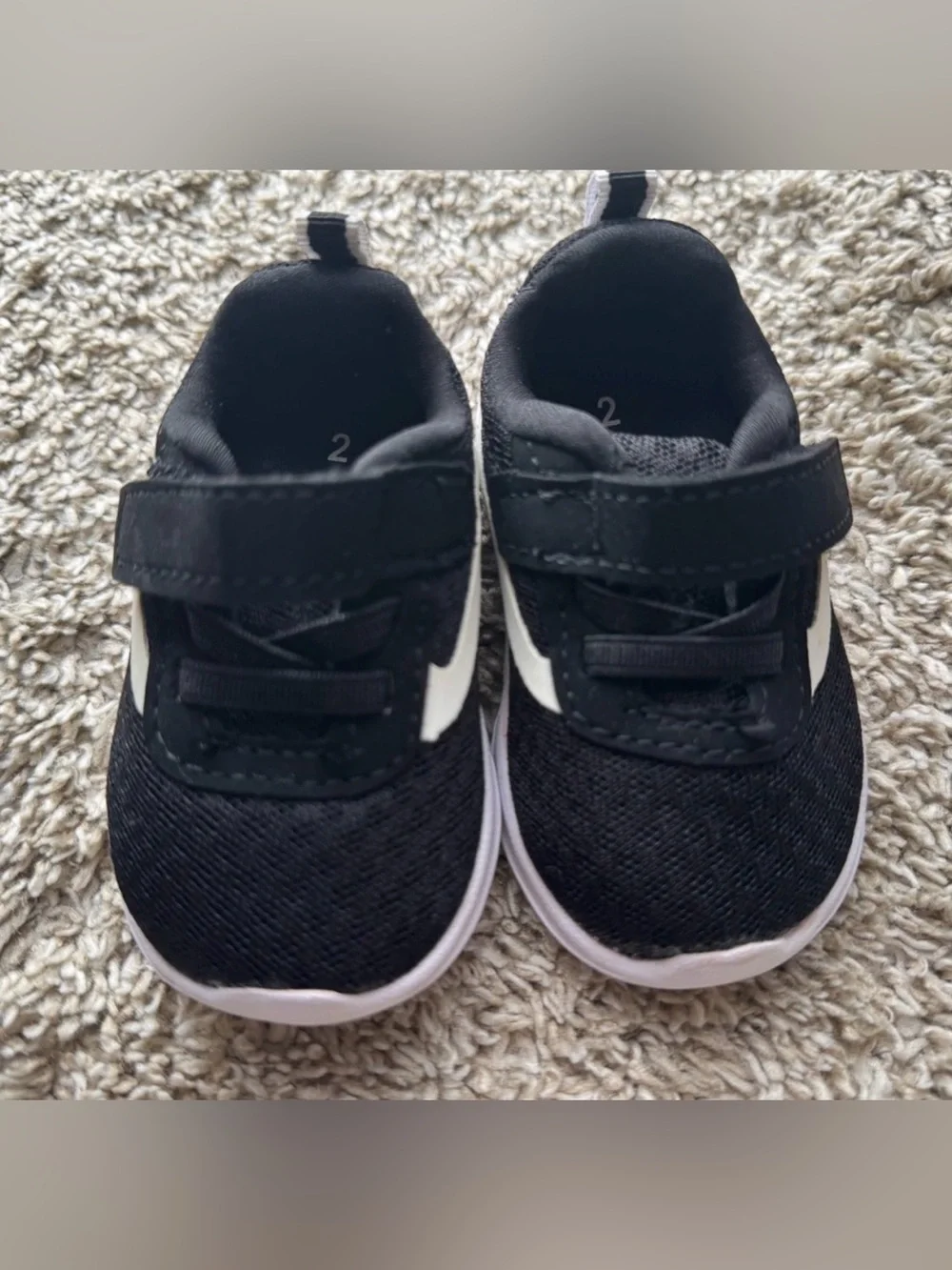 Wonder Nation Toddler Athletic Sneakers Black White Velcro Shoes Size 2